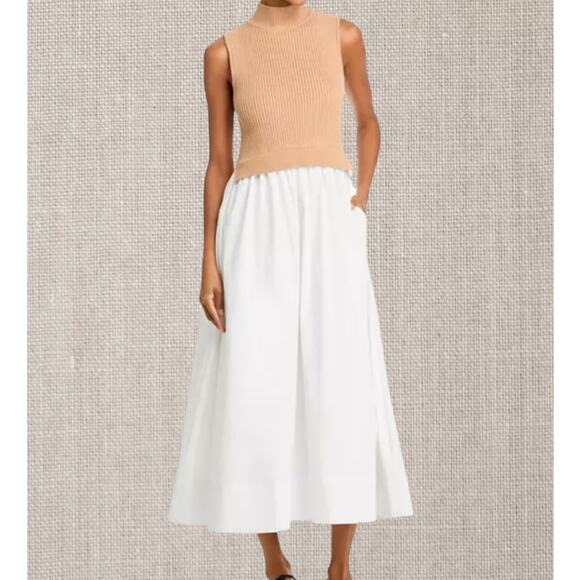 English Factory NWT* | white & tan Mixed Media Turtle Neck Dress | size Large - Picture 1 of 8